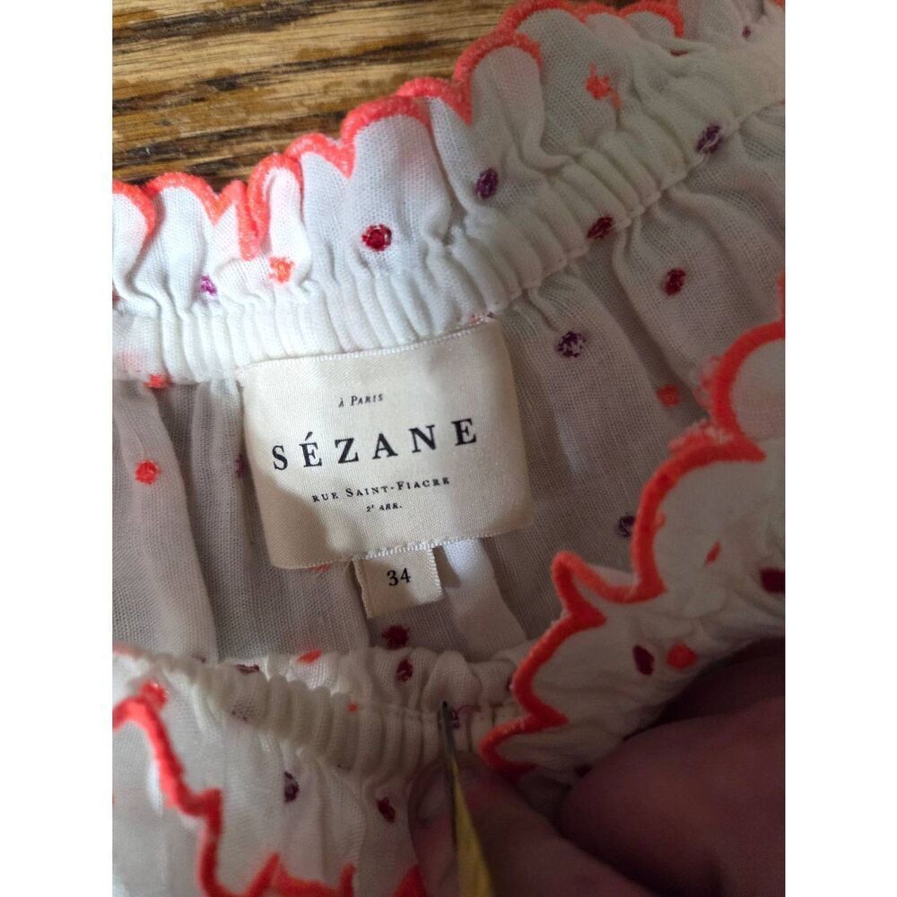 SEZANE SANTONI BLOUSE ECRU / BRIGHT PINK SIZE 34 US 2 - Picture 2 of 4